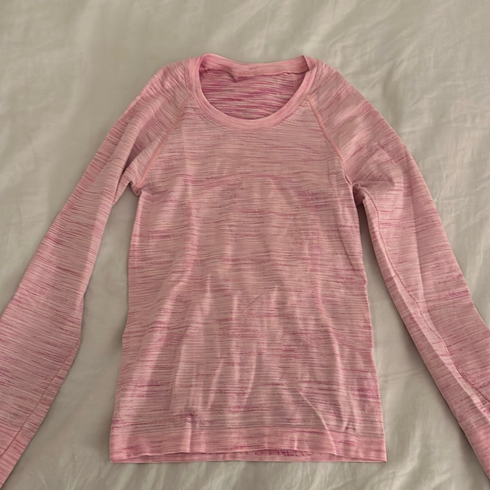 lululemon pink striped swiftly tech long sleeve race length size 2